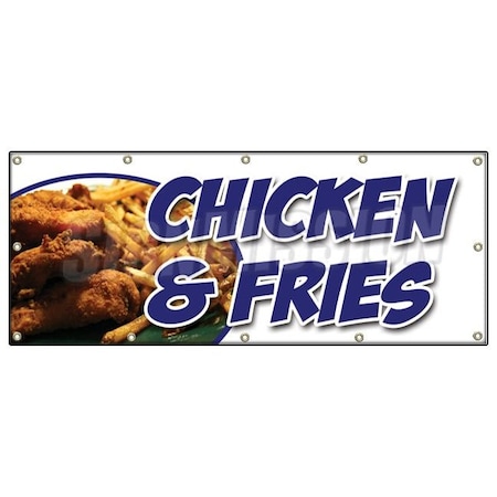 Signmission CHICKEN & FRENCH FRIES BANNER SIGN fried nuggets fingers tenders food B-120 Chicken & French Fries